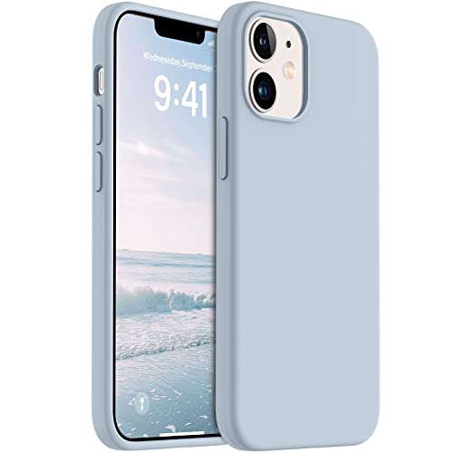 AOTESIER Shockproof Designed for iPhone 12 Mini Case, Liquid Silicone Phone Case with [Soft Anti-Scratch Microfiber Lining] Drop Protection 5.4 inch Slim Thin Cover, Baby Blue