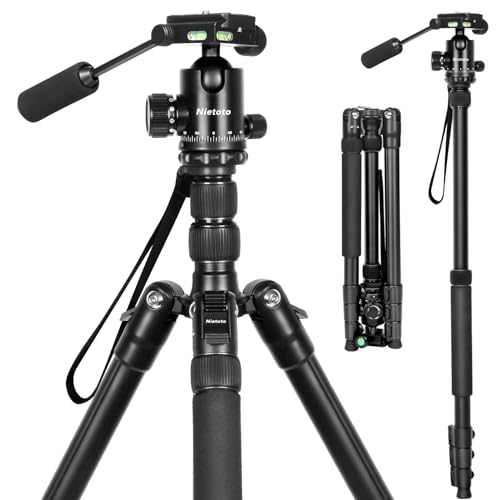 2 in1 Lightweight Video Camera Tripods • 68" Tripod for Camera and Camcorder • 360° Ball Head Tripod with Removable Handle • Extra 1/4" QR Plate and Phone Holder • Compatible with Canon Nikon Sony