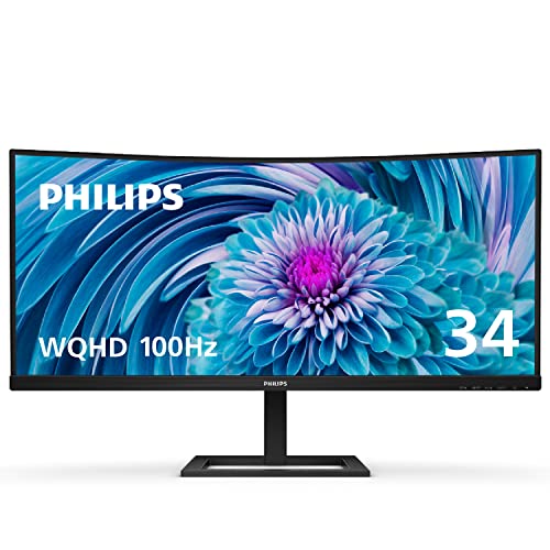 PHILIPS 346E2CUAE 34" Curved Frameless, UltraWide QHD 3440x1440,100Hz, 121% sRGB, 1ms MPRT, USB-C Charging, MultiView PIP/PBP, Height Adjustable, 4Yr Advance Replacement, Black