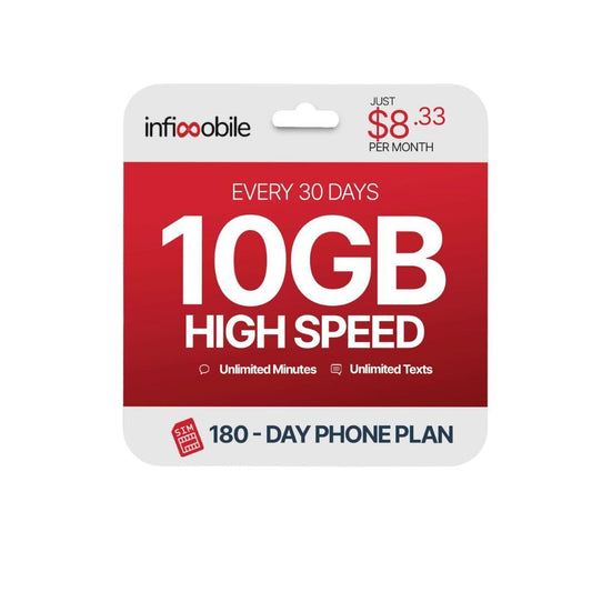 $8.33/Month | Infimobile Prepaid Unlimited Plan: 6 Months | 10GB High-Speed Data Per Month | Unlimited Data Talk & Text | Prepaid Plan Service SIM Card | Nationwide Coverage | 4G, 5G Network