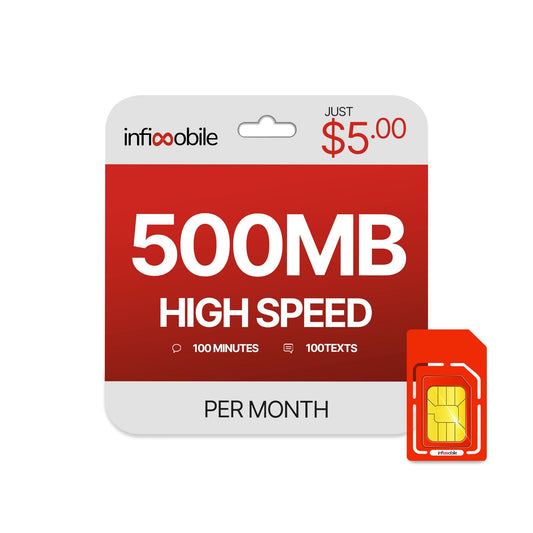 $2.50/Month | Infimobile Prepaid Unlimited Plan: 6 Months | 500MB High-Speed Data Per Month | 100 Min Talk + 100 Text | Prepaid Plan Service SIM Card | Nationwide Coverage | 4G, 5G Network