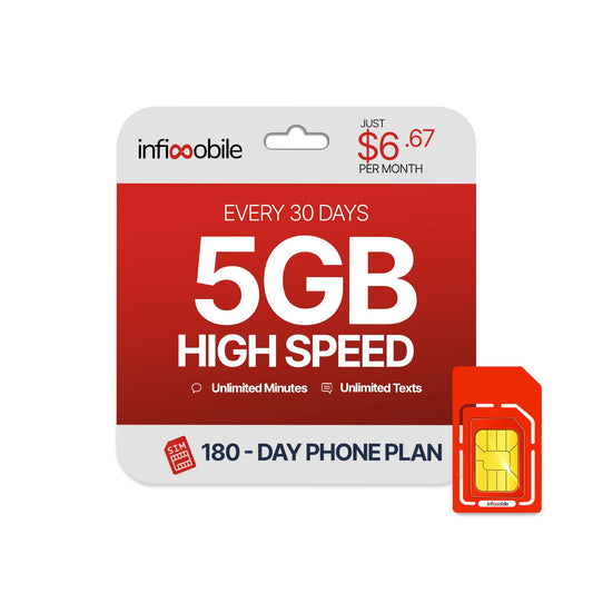 $6.67/Month | Infimobile Prepaid Unlimited Plan: 6 Months | 5GB High-Speed Data Per Month | Unlimited Data Talk & Text | Prepaid Plan Service SIM Card | Nationwide Coverage | 4G, 5G Network