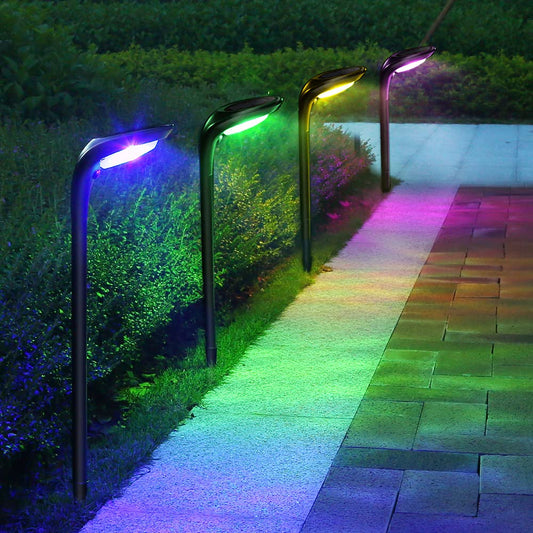 ROSHWEY Solar Outdoor Lights, Bright Pathway Lights Outdoor Waterproof, 7 Color Changing Solar Landscape Path Lights for Outside Yard Garden Walkway Driveway Halloween Christmas Lighting, 4 Pack