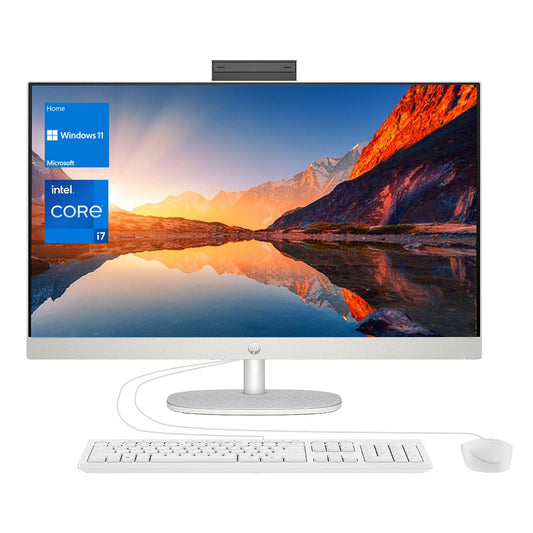HP 27 Newest i7 All in One Desktop, 27" FHD Display, Intel Core i7-1355U, 16GB RAM, 1TB SSD, Wired Keyboard & Mouse, IR Camera, HDMI, RJ45, Wi-Fi 6, Windows 11 Home, White
