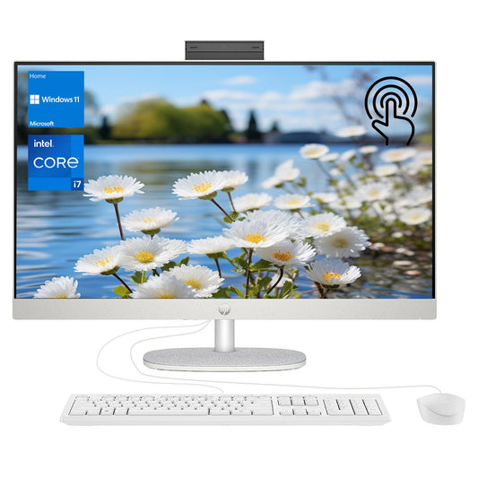 HP Essential All-in-One, 27" FHD Touchscreen, Intel Core i7-1355U, 32GB RAM, 1TB SSD, IR Camera, Wired Keyboard & Mouse, HDMI, RJ45, Wi-Fi 6, Windows 11 Home, White