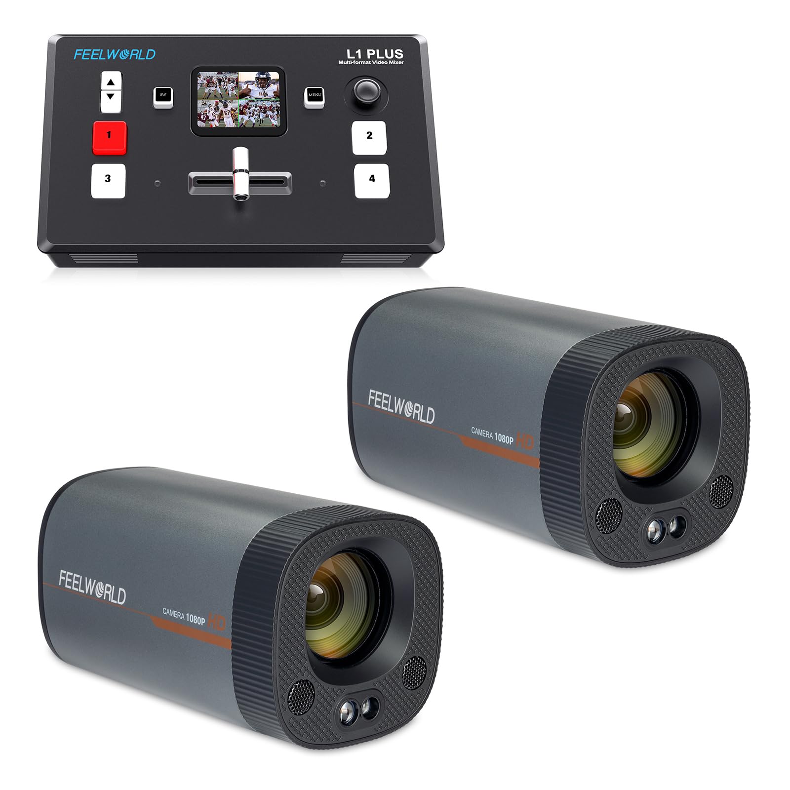 FEELWORLD 2 HV10X Live Streaming Camera and L1 Plus Video Mixer