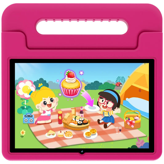 ApoloMedia Kids Tablet, 10 inch Tablet for Kids with EVA Case, 2+32GB, Pre-Installed Google Kids Space, Parental Control, YouTube Kids, 5000mAh Battery, Android 13 Kids Learning Tablet - Candy Pink