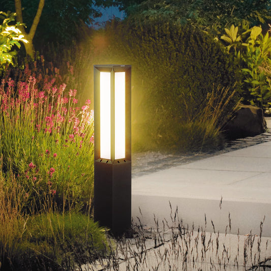 Linkmoon Solar Landscape Path Light, Stainless Steel 3W 350LM Luxury LED Lighting, 32 Inches Modern Outdoor Bollard Lighting for Lawn, Patio, Courtyard and Driveway Decoration