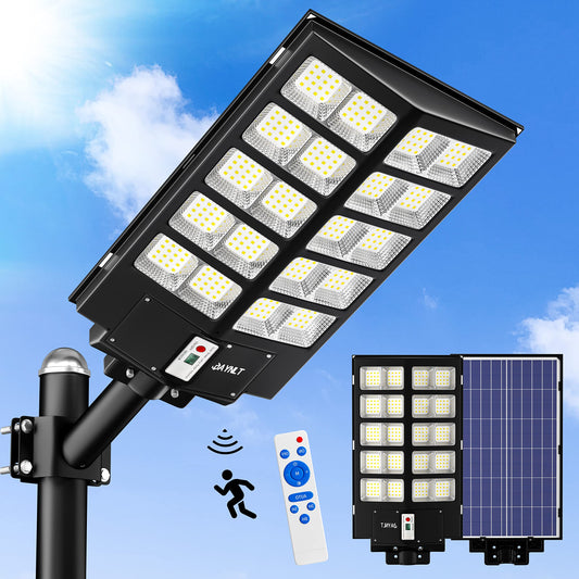 JAYNLT 3200W Solar Street Lights Outdoor,320000LM 6500K Commercial Parking Lot Lights Dusk to Dawn, Waterproof Solar Security Flood Lights with Motion Sensor and Remote for Yard, Garage, Driveway