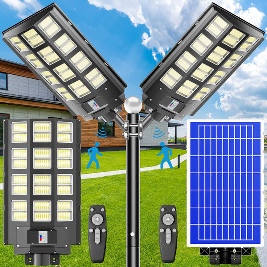 Jadisi 2-Pack 3200W Solar Street Light,Solar Street Lights Outdoor Waterproof, 240000LM 7000K Solar Parking Lot Lights,Dusk to Dawn,with Motion Sensor